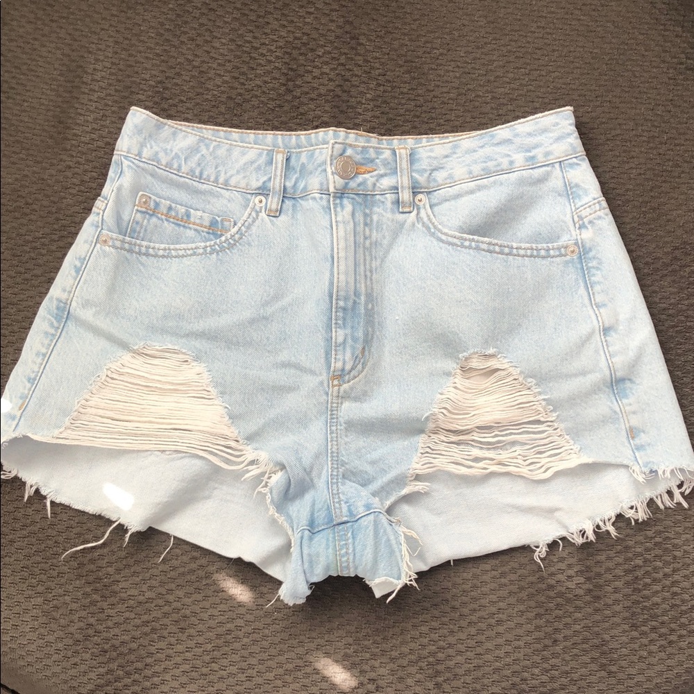 Garage Light Blue Distressed High-Rise Denim Festival Shorts